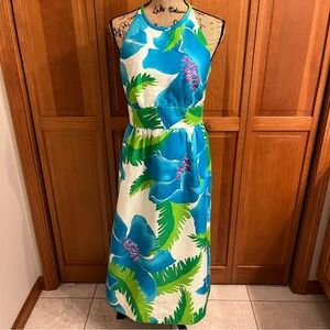 Vintage Tiki Hawaiian midi halter dress